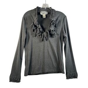 Adore Me Style Gray Long Sleeve Ruffle Rose V‎ Neck Top Women's Medium
